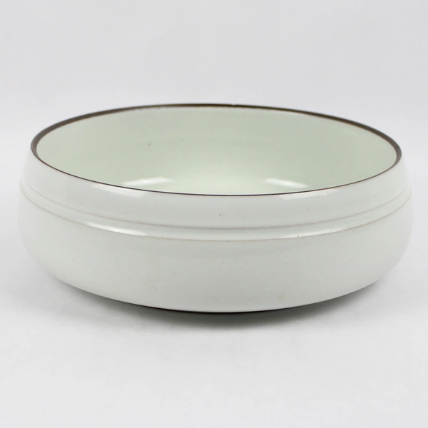 Vintage Denby Stoneware Bowl Made In England 10.5 Inch White With Brown Rim