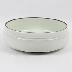 Vintage Denby Stoneware Bowl Made In England 10.5 Inch White With Brown Rim