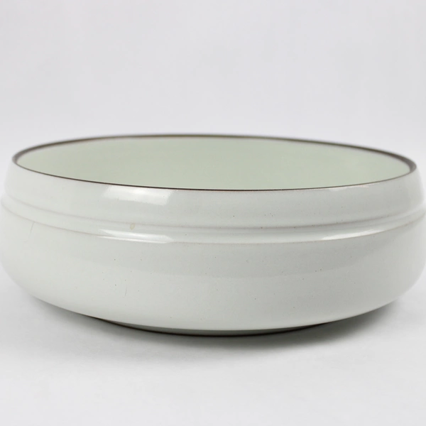 Vintage Denby Stoneware Bowl Made In England 10.5 Inch White With Brown Rim