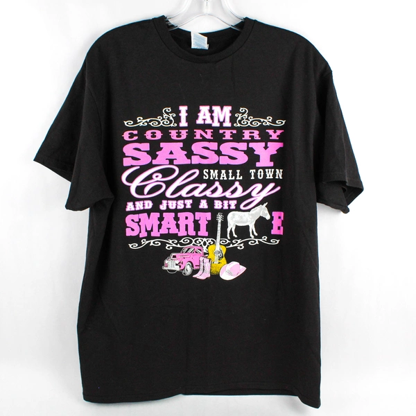 Delta Pro Weight Pink Country Printed Black Short Sleeve T-Shirt Size L