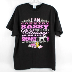 Delta Pro Weight Pink Country Printed Black Short Sleeve T-Shirt Size L