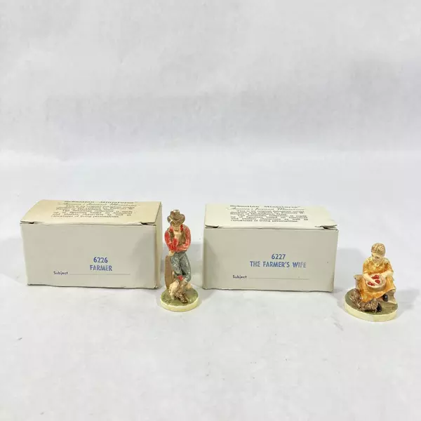 Lot of 2 Sebastian Miniatures Farmer 6226 and Farmer's Wife 6227 with Boxes