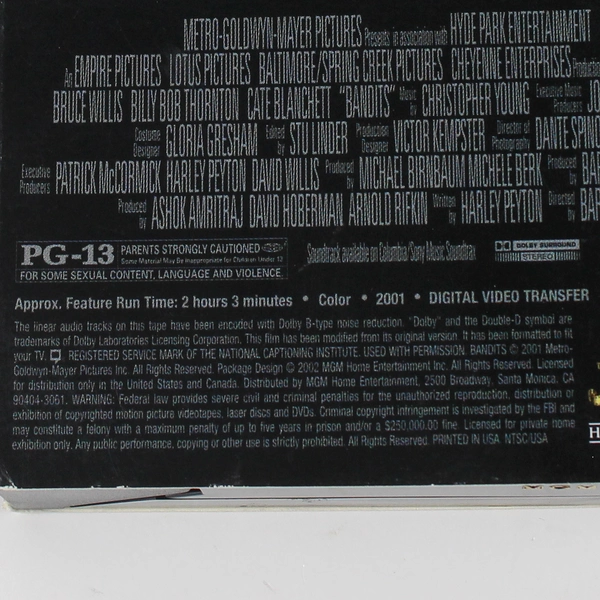 Bandits VHS Tape Movie 2001 Bruce Willis Billy Bob Thornton Cate Blanchett