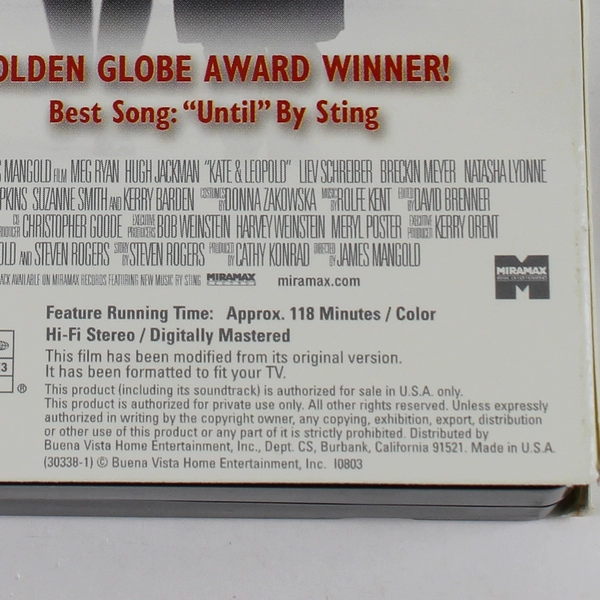 Kate & Leopold VHS 2001 MiraMax Home Entertainment Hugh Jackman Meg Ryan