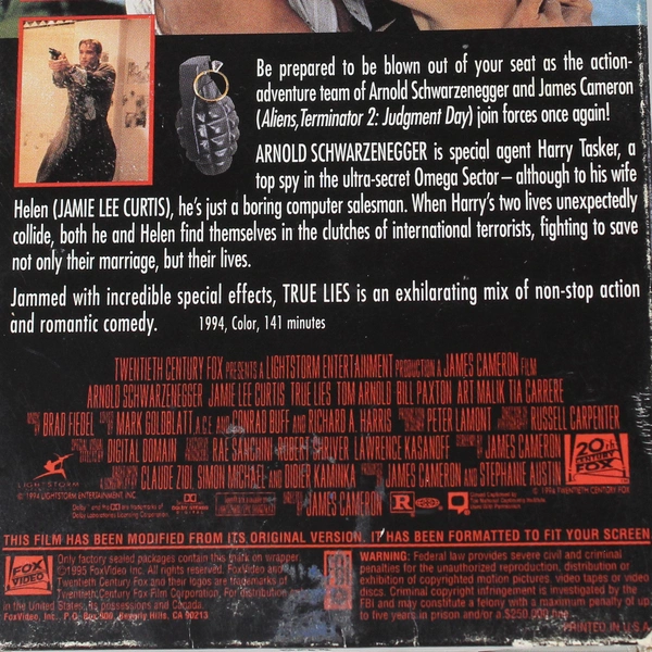 True Lies VHS 1995 Fox Video Arnold Schwarzenegger Jamie Lee Curtis Movie