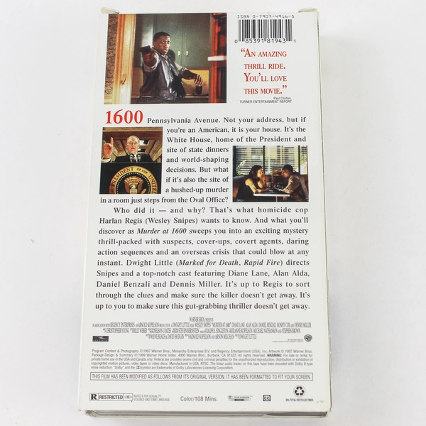 Murder at 1600 VHS 1999 Warner Brothers Wesley Snipes Diane Lane