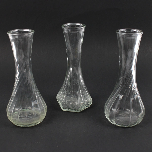 Lot of 3 Vintage Hoosier Clear Glass Bud Vases 6"
