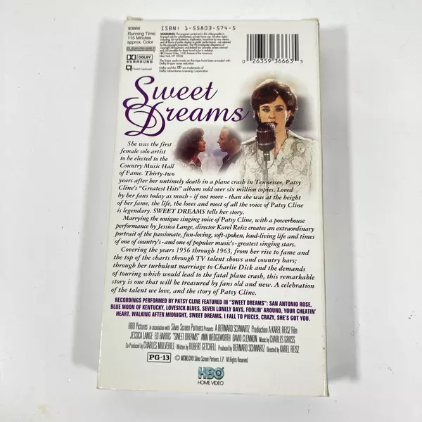 Sweet Dreams VHS 1991 HBO Jessica Lange Ed Harris Pre-Owned Untested
