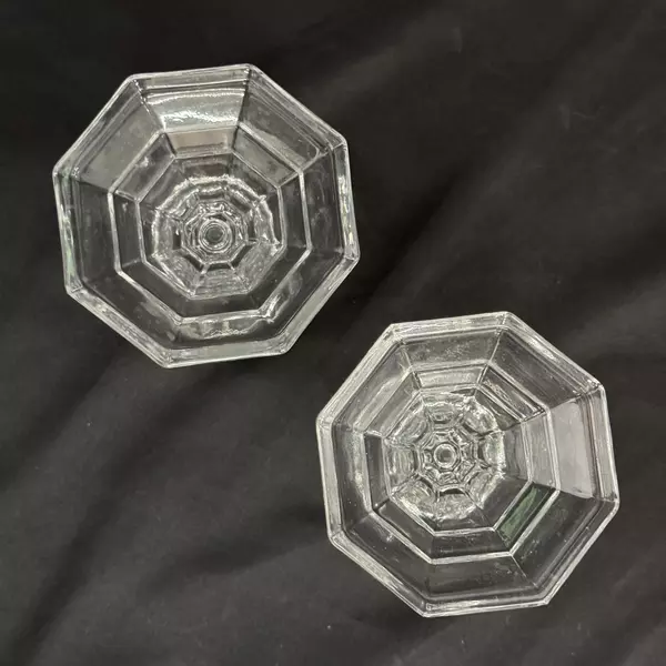 Vintage Pair Of Octagon Shaped Clear Glass Taper Candle Holders