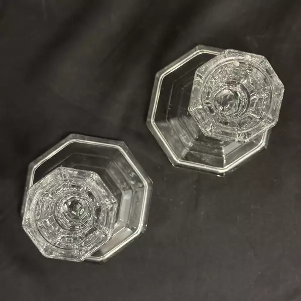 Vintage Pair Of Octagon Shaped Clear Glass Taper Candle Holders