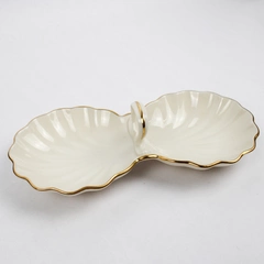 Lenox Clamshell Candy & Nut Dish White Ceramic With Painted Gold Trim