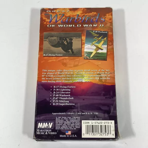 Great Warbirds of WWII VHS 1997 Marathon Music & Video Pre-Owned
