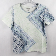 Christopher & Banks Petite White Blue Patterned Shirt Women's Size L