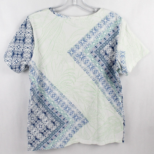 Christopher & Banks Petite White Blue Patterned Shirt Women's Size L