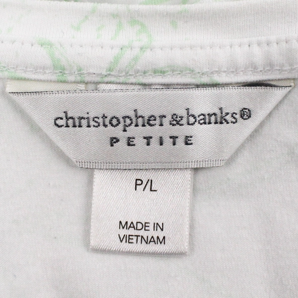 Christopher & Banks Petite White Blue Patterned Shirt Women's Size L