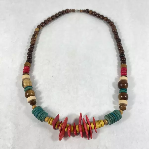 Handmade Multi Color Wood Bead Strand Necklace 25.5 Inch