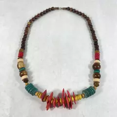 Handmade Multi Color Wood Bead Strand Necklace 25.5 Inch