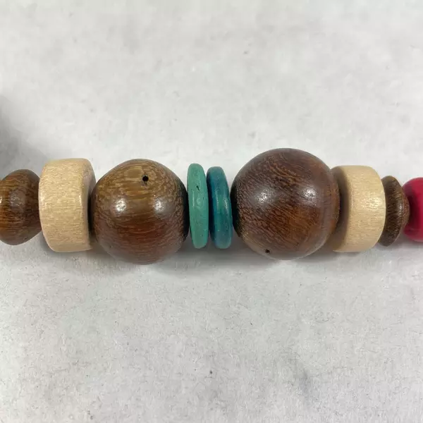 Handmade Multi Color Wood Bead Strand Necklace 25.5 Inch