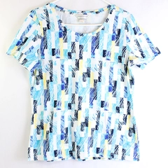 Christopher & Banks Petite Mostly Blue Patterned Shirt Women's Size M