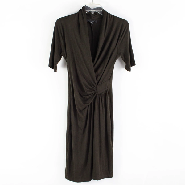Karen Kane Faux Wrap Dress Women's Size XS Brown Short Sleeve Knee Length