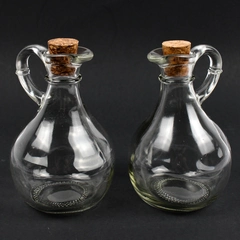 Set of 2 Unmarked Clear Glass Oil and Vinegar Cruets with Glass Stoppers