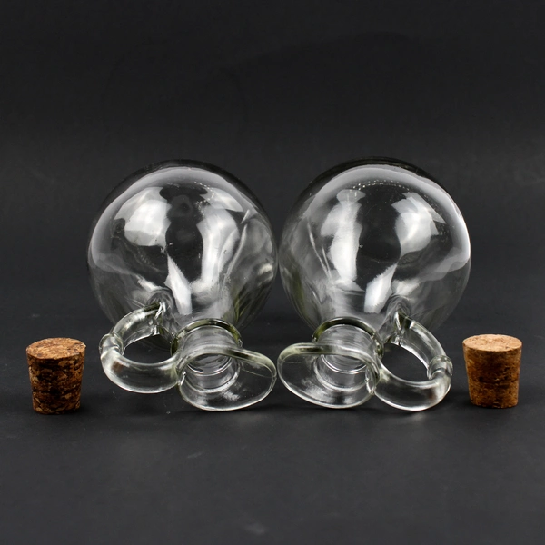 Set of 2 Unmarked Clear Glass Oil and Vinegar Cruets with Glass Stoppers