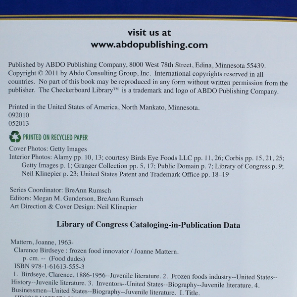 Clarence Birdseye Frozen Food Innovator Book by Joanne Mattern HC 2011