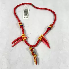 Gold Key Wood Bead Necklace Red Yellow Parrot Pendant 18.5 Inch