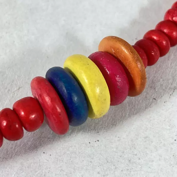 Gold Key Wood Bead Necklace Red Yellow Parrot Pendant 18.5 Inch