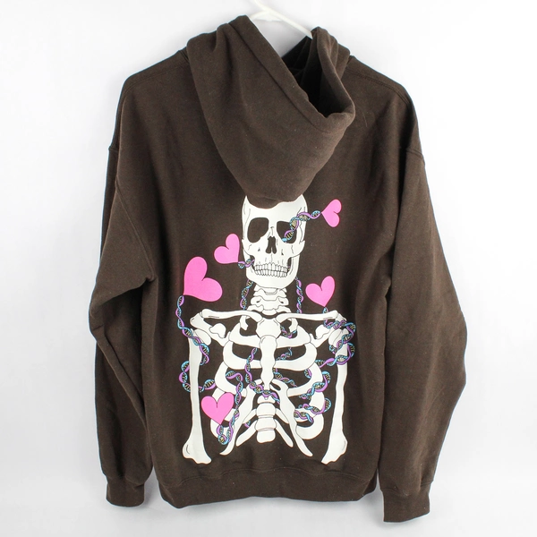 GILDAN Women's Medium Brown LANY Hoodie with Skeleton and Hearts