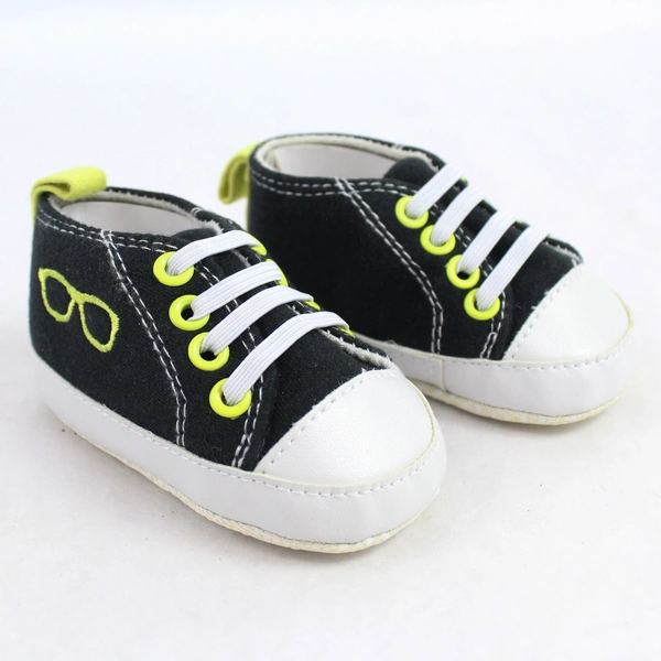BabyGear Infant Sneaker Shoes Size 3-6 Month Black Neon Yellow Accents