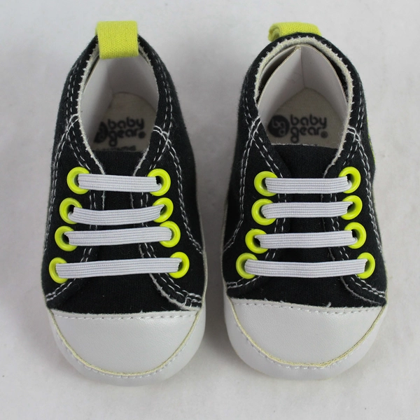 BabyGear Infant Sneaker Shoes Size 3-6 Month Black Neon Yellow Accents