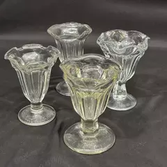 Lot of 4 Clear Glass Mismatched Ruffled Rim Sundae Glasses 6.25 Inch
