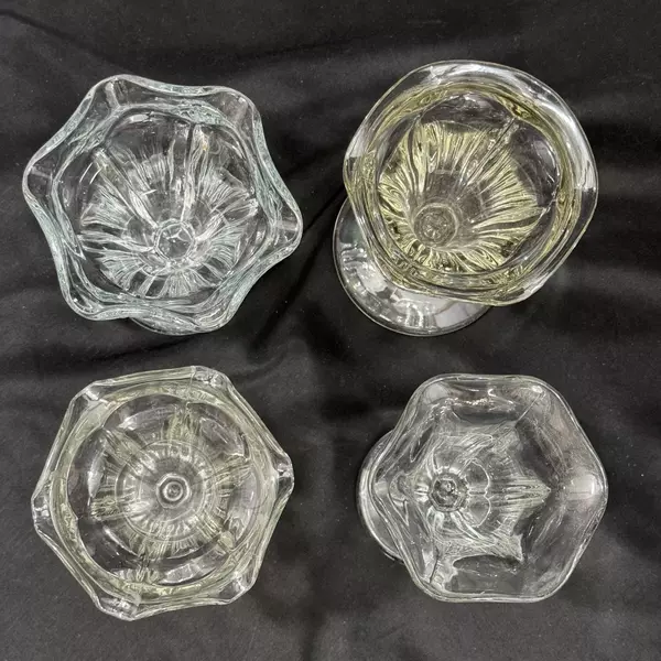 Lot of 4 Clear Glass Mismatched Ruffled Rim Sundae Glasses 6.25 Inch