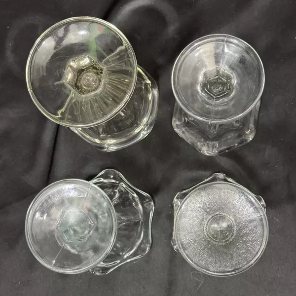 Lot of 4 Clear Glass Mismatched Ruffled Rim Sundae Glasses 6.25 Inch