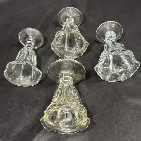 Lot of 4 Clear Glass Mismatched Ruffled Rim Sundae Glasses 6.25 Inch