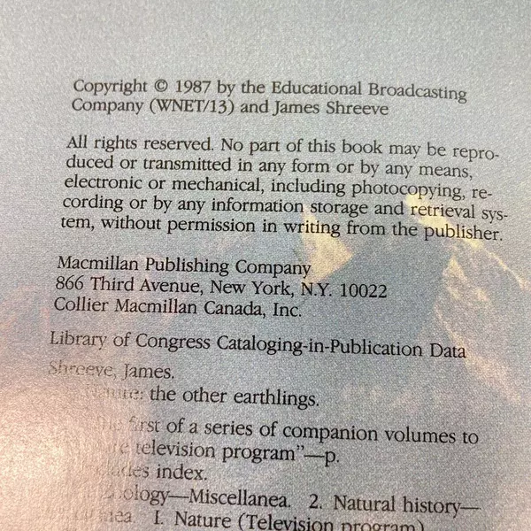 Nature: The Other Earthlings by James Shreeve 1987 Hardcover Book