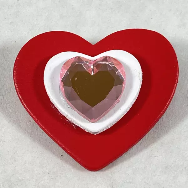 Vintage Wood & Rhinestone Heart Brooch & Earring Set - Charming Jewelry