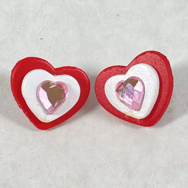 Vintage Wood & Rhinestone Heart Brooch & Earring Set - Charming Jewelry