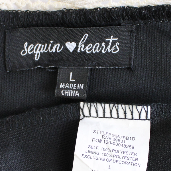 Sequin Hearts Short Shift Dress Women's Large Long Bell Sleeve Black Floral