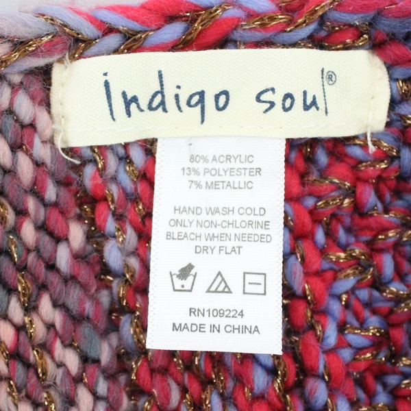 Indigo Soul Knit Infinity Scarf Shawl Pink Purple Metallic Wrap Acrylic Blend