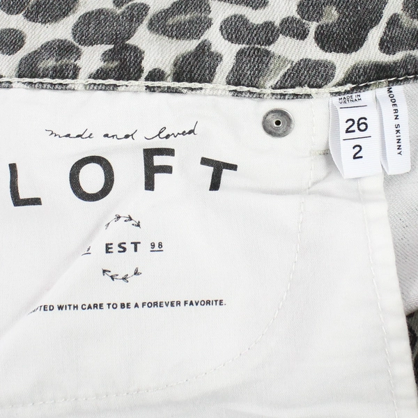 LOFT Modern Skinny Jeans Women's Size 26/2 Leopard Pattern Denim Gray