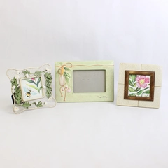 Lot of 3 Floral Garden-Themed Desk Photo Frames Varied Photo Sizes