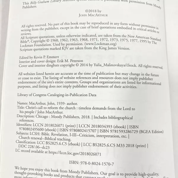 Christ's Call to Reform the Church by John MacArthur 2018 Paperback Good