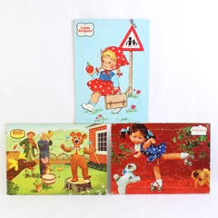 Lot of 3 VTG Fairchild Child Tray Puzzles 10x14 Toyland Little Helpers Kangaroo