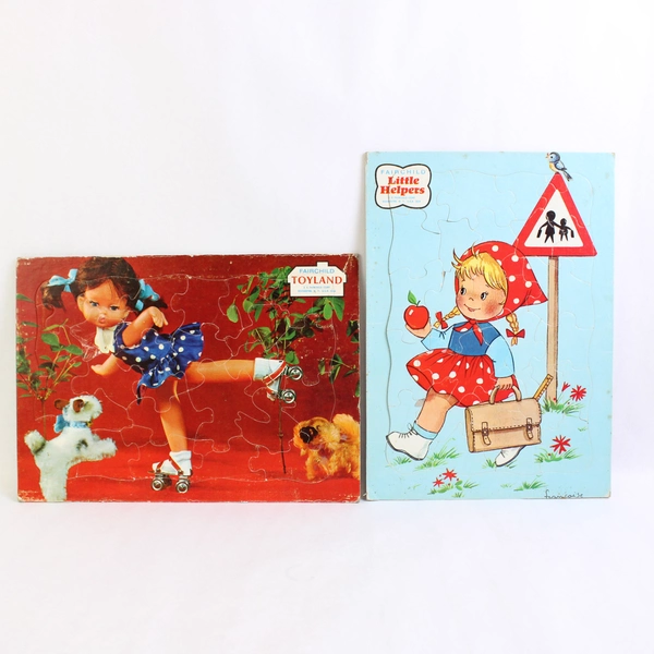 Lot of 3 VTG Fairchild Child Tray Puzzles 10x14 Toyland Little Helpers Kangaroo