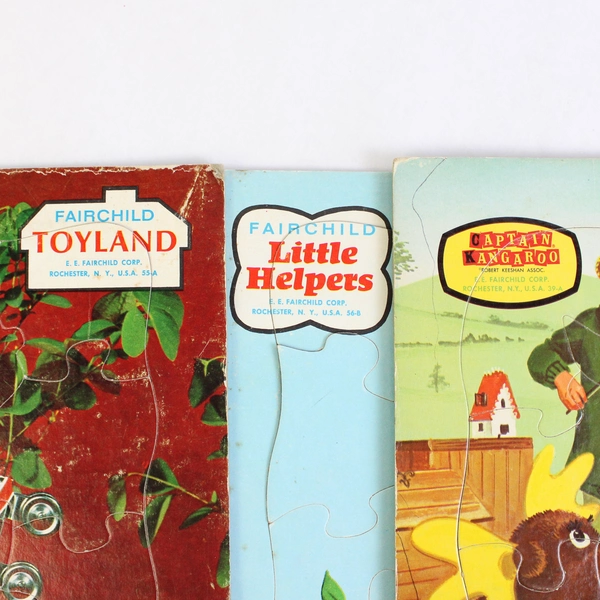 Lot of 3 VTG Fairchild Child Tray Puzzles 10x14 Toyland Little Helpers Kangaroo