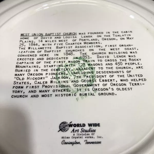 1959 Homer Laughlin Oldest Existing Protestant Church Building In Oregon Plate