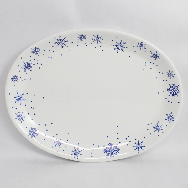 Snowflake by Anchor Hocking 16.25" Oval Serving Platter Blue Snowflakes