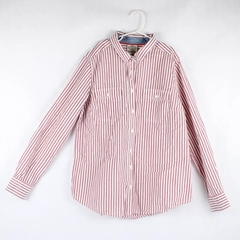 St John's Bay Red Blue White Stripped Button Down Dress Shirt Men's Size PM